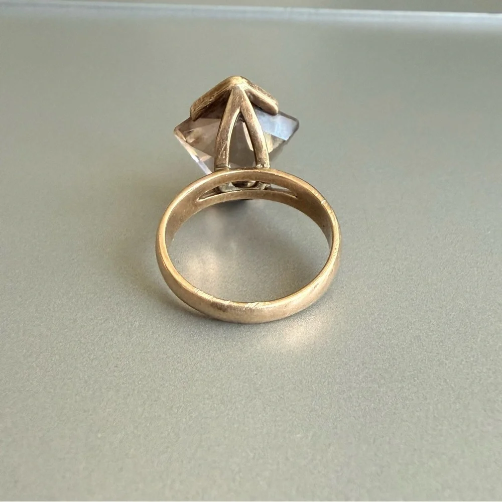 Estate Solid 14k Rose Gold Smoky Topaz Geometric Modernist Vintage Cockt…